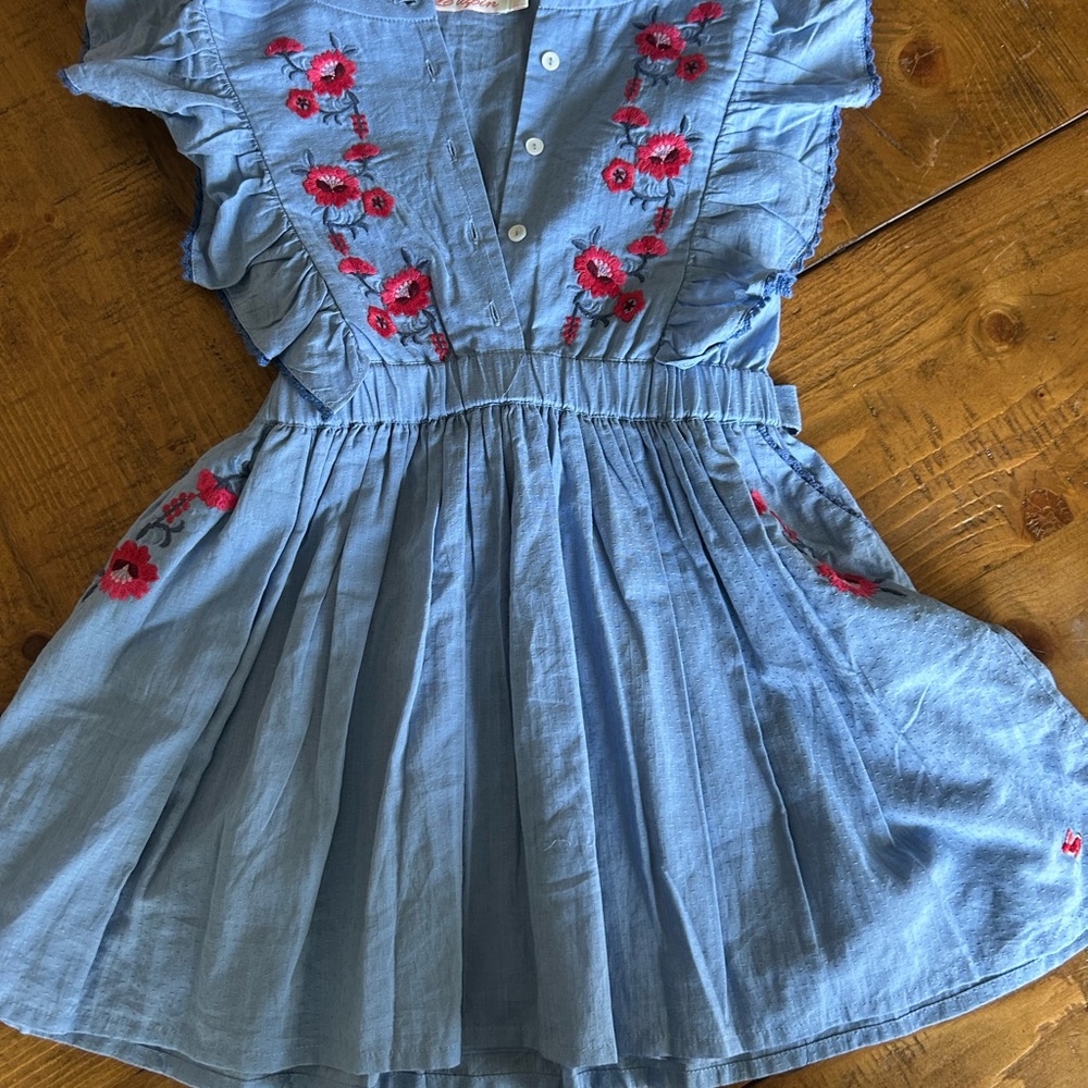 Blue Floral Embroidered Kids Dress